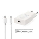 Nedis Wall Charger | PD3.0 | Quick charge feature | 1.67 / 2.22 / 3.0 A | Number of outputs: 1 | USB-C™ | Lightning 8-Pin (Loose) Cable | 1.00 m | Automatic Voltage Selection | White