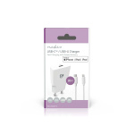 Nedis Wall Charger | PD3.0 | Quick charge feature | 1.67 / 2.22 / 3.0 A | Number of outputs: 1 | USB-C™ | Lightning 8-Pin (Loose) Cable | 1.00 m | Automatic Voltage Selection | White