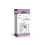 Nedis Wall Charger | PD3.0 | Quick charge feature | 1.67 / 2.22 / 3.0 A | Number of outputs: 1 | USB-C™ | Lightning 8-Pin (Loose) Cable | 1.00 m | Automatic Voltage Selection | White