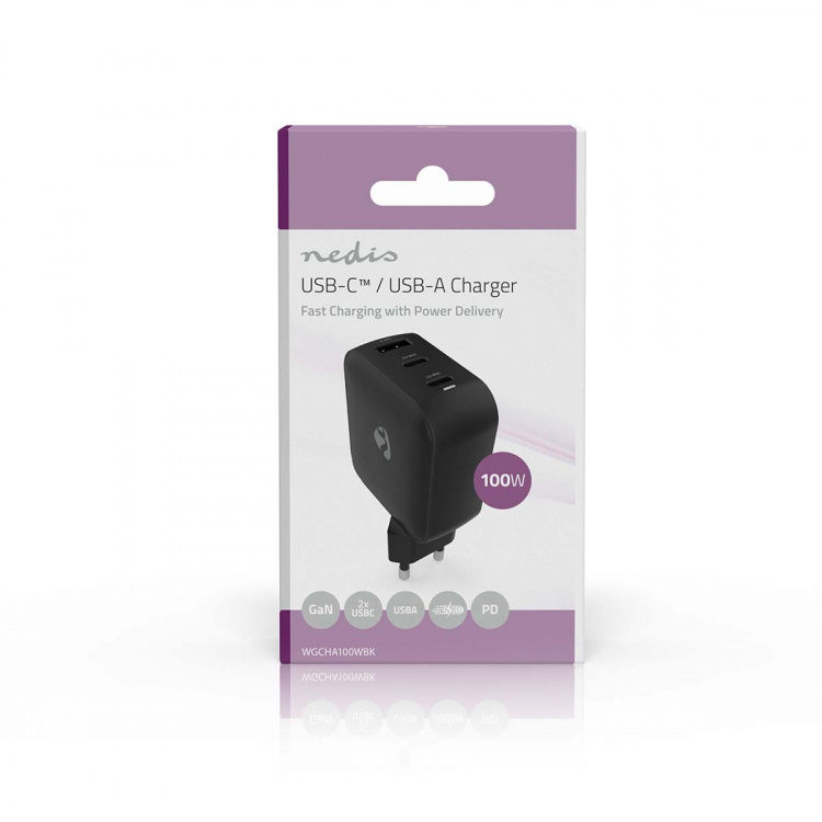 Nedis Wall Charger | PD3.0 | Quick charge feature | 2.5 / 3.0 / 5.0 A | Number of outputs: 3 | USB-A / 2x USB-C™ | Automatic Voltage Selection | Black Nedis Wall Charger | PD3.0 | Quick charge feature | 2.5 / 3.0 / 5.0 A | Number of outputs: 3 | USB-A / 2x USB-C™ | Automatic Voltage Selection | Black
