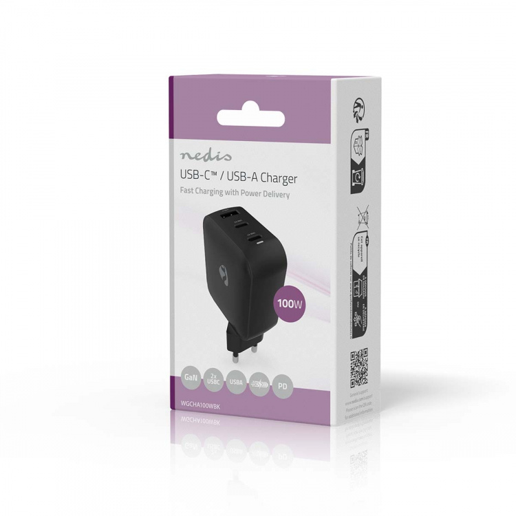 Nedis Wall Charger | PD3.0 | Quick charge feature | 2.5 / 3.0 / 5.0 A | Number of outputs: 3 | USB-A / 2x USB-C™ | Automatic Voltage Selection | Black Nedis Wall Charger | PD3.0 | Quick charge feature | 2.5 / 3.0 / 5.0 A | Number of outputs: 3 | USB-A / 2x USB-C™ | Automatic Voltage Selection | Black