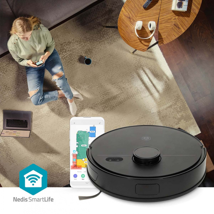 Nedis SmartLife Robot Vacuum Cleaner | Navigation method: Laser Navigation | Wi-Fi | Capacity collection reservoir: 0.59 l | Automatic charging | Maximum operating time: 1.75 hrs | Black | Android™ / IOS
