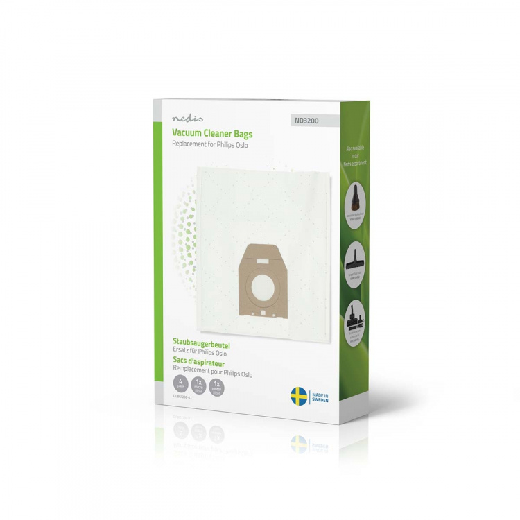 Nedis Vacuum Cleaner Bag | 4 pcs | Synthetic | Most sold for: Philips Oslo + | White