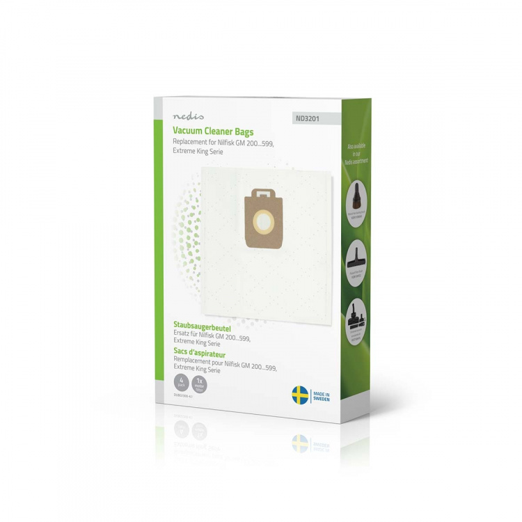 Nedis Vacuum Cleaner Bag | 4 pcs | Synthetic | Most sold for: Nilfisk Extreme - King Series / Nilfisk GM 200 - 599 | White Nedis Vacuum Cleaner Bag | 4 pcs | Synthetic | Most sold for: Nilfisk Extreme - King Series / Nilfisk GM 200 - 599 | White