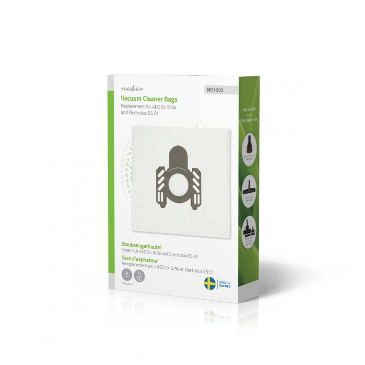 Nedis Vacuum Cleaner Bag | 4 pcs | Synthetic | Most sold for: AEG Gr. 5/5s and Electrolux ES 51 / AEG GR5 / Electrolux E51 | White