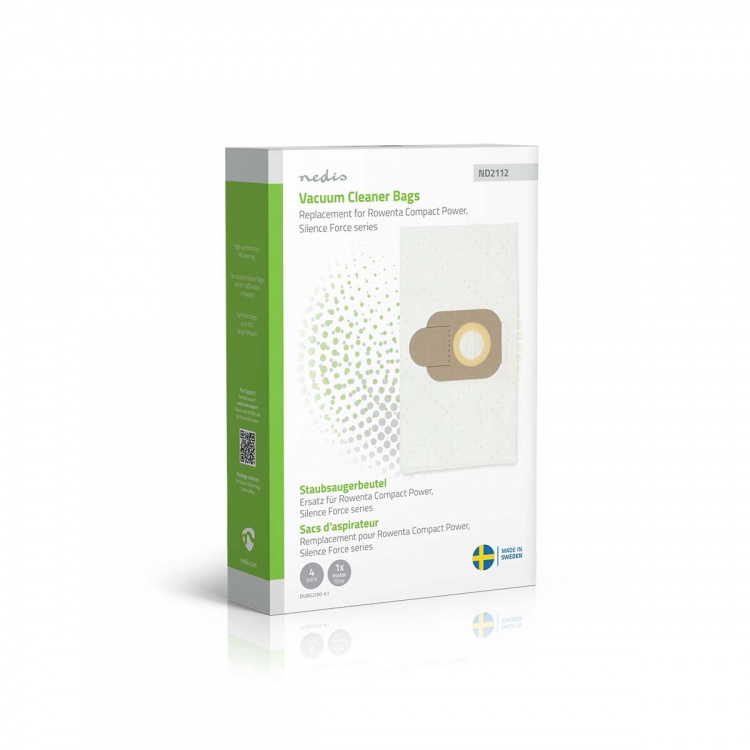 Nedis Vacuum Cleaner Bag | 4 pcs | Synthetic | Most sold for: Rowenta Compact Power Series / Rowenta Silence Force Series | White