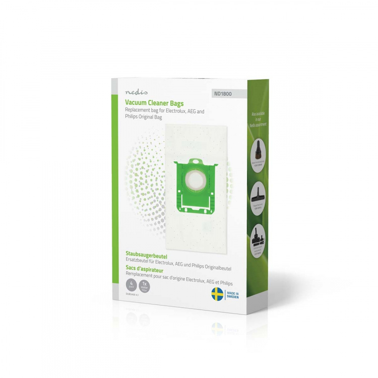 Nedis Vacuum Cleaner Bag | 4 pcs | Synthetic | Most sold for: Replacement for Electrolux, AEG and Philips Original Bag | White
