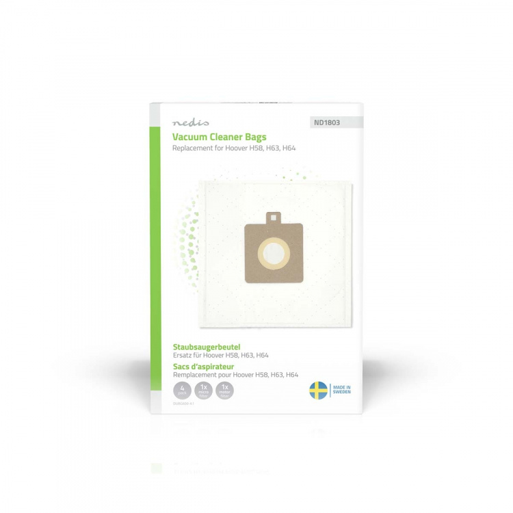 Nedis Vacuum Cleaner Bag | 4 pcs | Synthetic | Most sold for: Hoover H58 | White Nedis Vacuum Cleaner Bag | 4 pcs | Synthetic | Most sold for: Hoover H58 | White