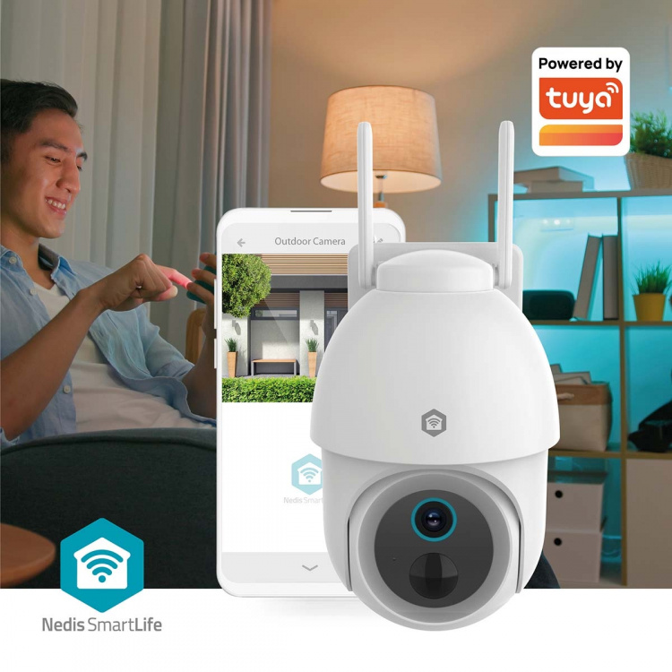 Nedis SmartLife Outdoor Camera | 3MP Full HD 1296p | Pan tilt | IP65 | Max. battery life: 3 Months | Cloud Storage (optional) / microSD (not included) | 5 V DC | With motion sensor | Night vision | White Nedis SmartLife Outdoor Camera | 3MP Full HD 1296p | Pan tilt | IP65 | Max. battery life: 3 Months | Cloud Storage (optional) / microSD (not included) | 5 V DC | With motion sensor | Night vision | White