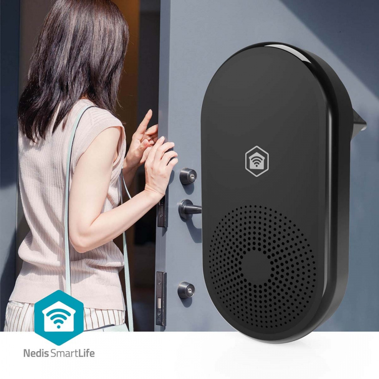 Nedis SmartLife Chime | RF, frequency 433 Mhz | Accessory for: WIFICDP11BK / WIFICDP21BK / WIFICDP31BK | Mains Powered | 55 Sounds | 110 - 240 V AC 50/60 Hz | Adjustable volume | Black Nedis SmartLife Chime | RF, frequency 433 Mhz | Accessory for: WIFICDP11BK / WIFICDP21BK / WIFICDP31BK | Mains Powered | 55 Sounds | 110 - 240 V AC 50/60 Hz | Adjustable volume | Black