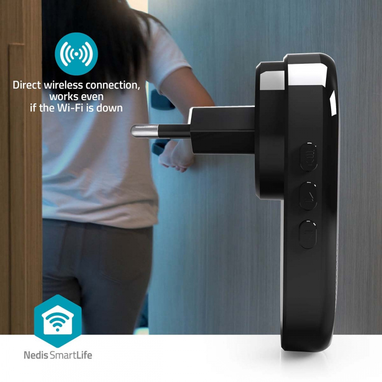 Nedis SmartLife Chime | RF, frequency 433 Mhz | Accessory for: WIFICDP11BK / WIFICDP21BK / WIFICDP31BK | Mains Powered | 55 Sounds | 110 - 240 V AC 50/60 Hz | Adjustable volume | Black Nedis SmartLife Chime | RF, frequency 433 Mhz | Accessory for: WIFICDP11BK / WIFICDP21BK / WIFICDP31BK | Mains Powered | 55 Sounds | 110 - 240 V AC 50/60 Hz | Adjustable volume | Black