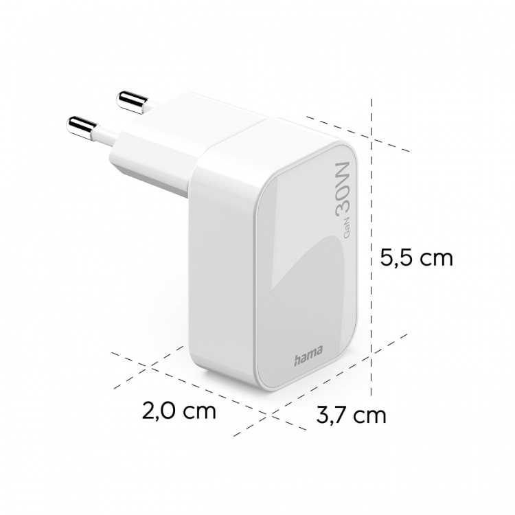 Hama Charger 1xUSB-C GaN PD 30W Fast Folding Mini White