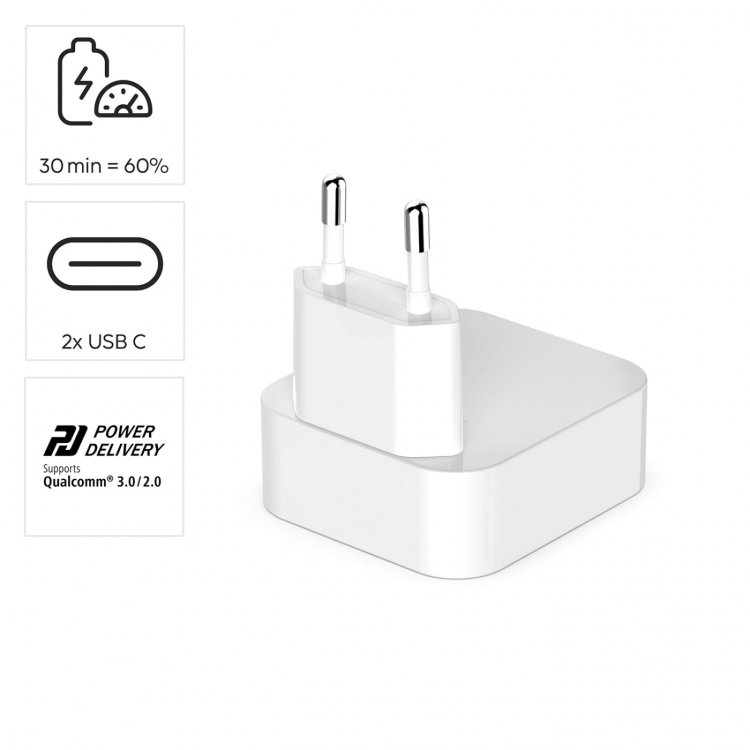 Hama Charger 2xUSB-C GaN PD 40W Fast Folding Mini White