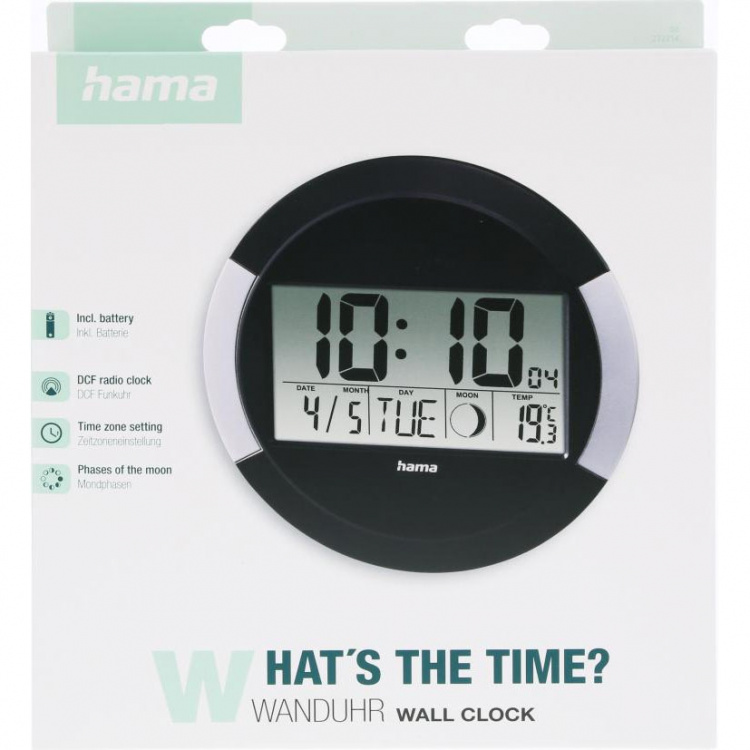 Hama Wall Clock Ischia DCF Radio Black Silver
