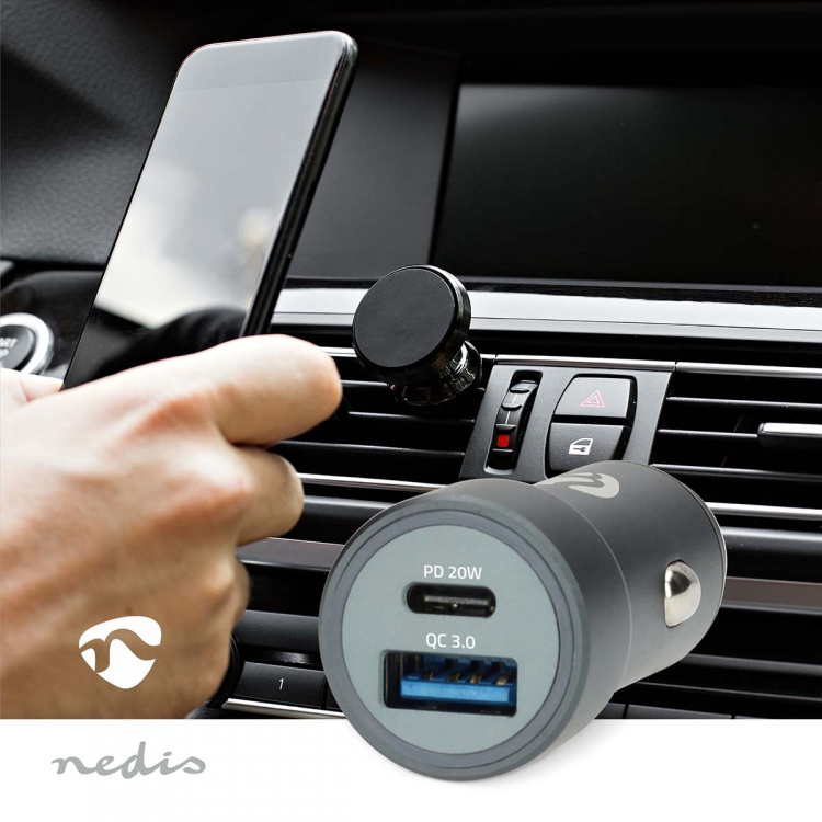 Nedis Car Charger | 1.5 / 1.67 / 2.0 / 2.22 / 3.0 A | Number of outputs: 2 | Port type: USB-A / USB-C™ | Automatic Voltage Selection