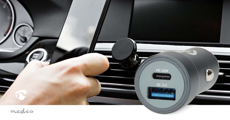Nedis Car Charger | 1.5 / 1.67 / 2.0 / 2.22 / 3.0 A | Number of outputs: 2 | Port type: USB-A / USB-C™ | Automatic Voltage Selection