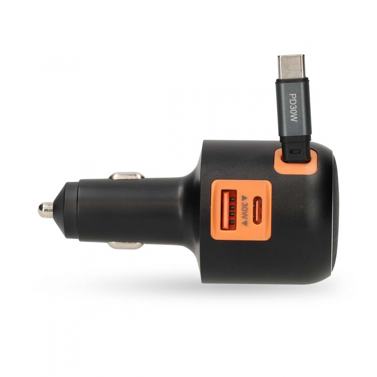 Nedis Car Charger | 2.4 / 3.0 A | Number of outputs: 3 | Port type: USB-A / USB-C™ | USB-C™ Retractable Cable | 0.70 m | Automatic Voltage Selection