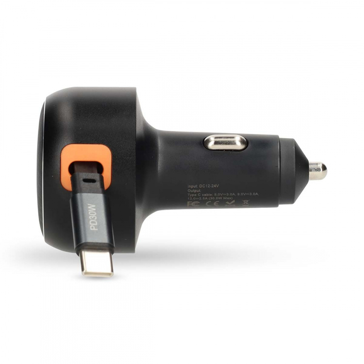 Nedis Car Charger | 2.4 / 3.0 A | Number of outputs: 1 | USB-C™ Retractable Cable | 0.70 m | Automatic Voltage Selection
