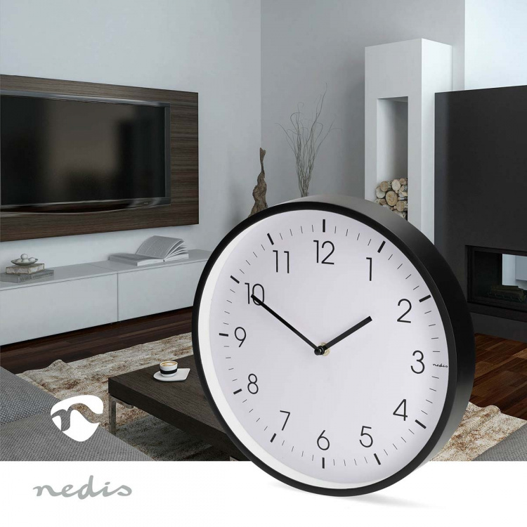Nedis Wall Clock | Diameter: 300 mm | Plastic | Silent movement | Black