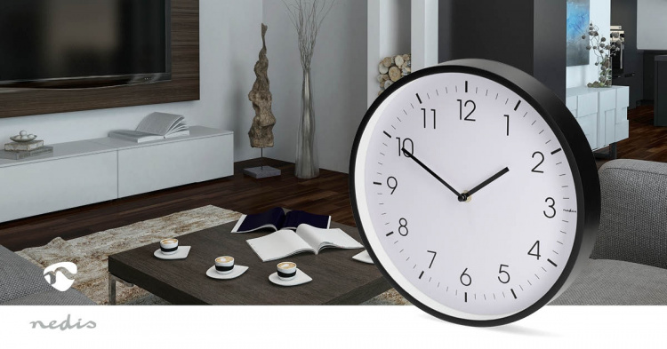 Nedis Wall Clock | Diameter: 300 mm | Plastic | Silent movement | Black