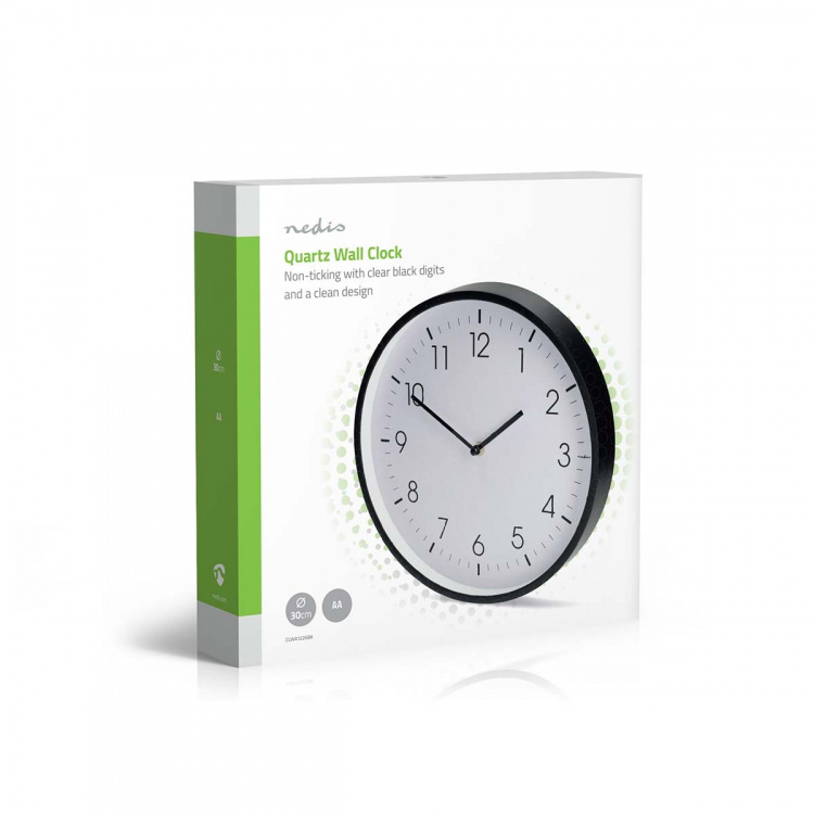 Nedis Wall Clock | Diameter: 300 mm | Plastic | Silent movement | Black