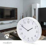 Nedis Wall Clock | Diameter: 300 mm | Plastic | Silent movement | White