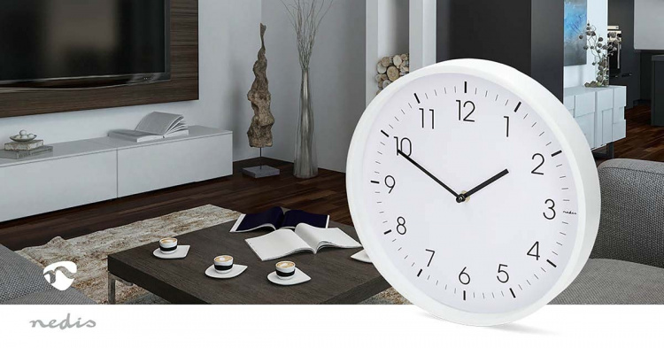 Nedis Wall Clock | Diameter: 300 mm | Plastic | Silent movement | White