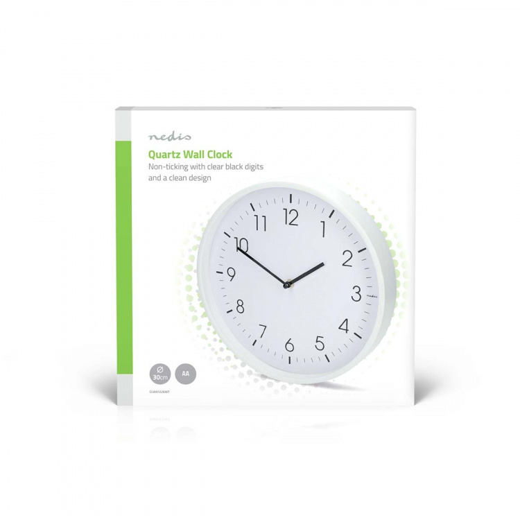 Nedis Wall Clock | Diameter: 300 mm | Plastic | Silent movement | White