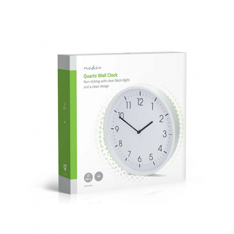 Nedis Wall Clock | Diameter: 300 mm | Plastic | Silent movement | White