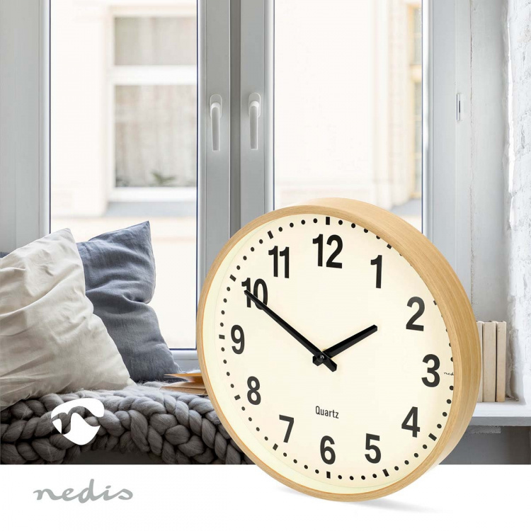 Nedis Wall Clock | Diameter: 300 mm | Wood | Silent movement | Wood