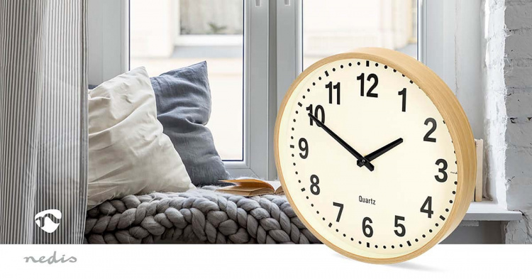Nedis Wall Clock | Diameter: 300 mm | Wood | Silent movement | Wood