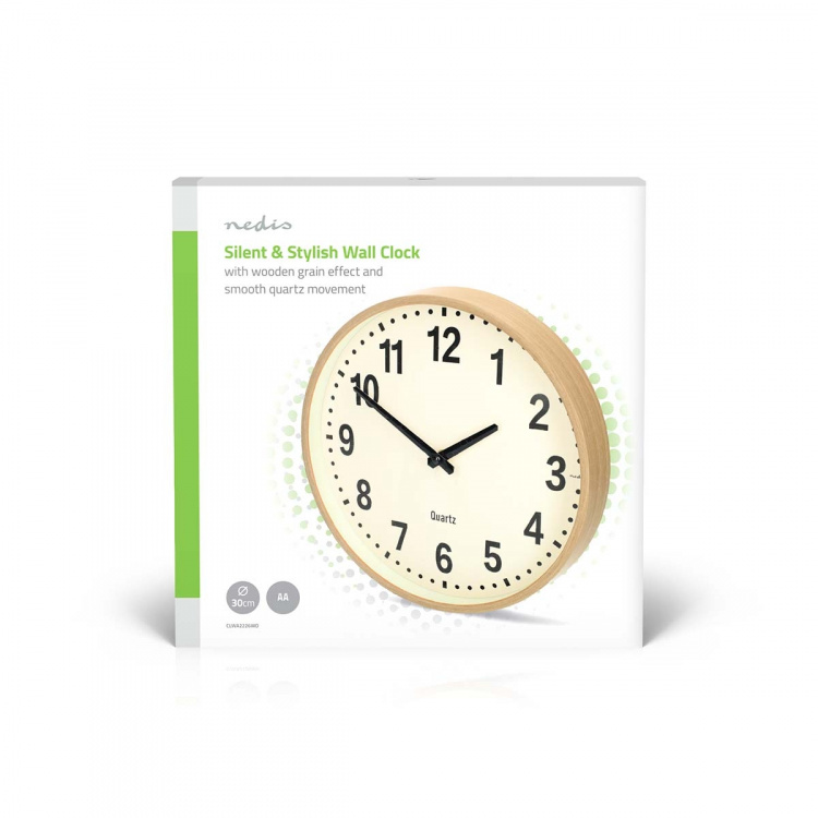 Nedis Wall Clock | Diameter: 300 mm | Wood | Silent movement | Wood