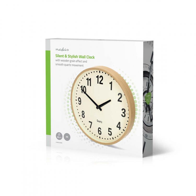 Nedis Wall Clock | Diameter: 300 mm | Wood | Silent movement | Wood