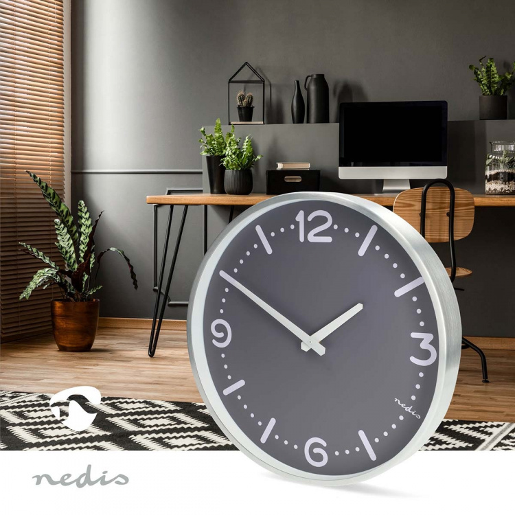 Nedis Wall Clock | Diameter: 300 mm | Aluminium | Silent movement | Metal
