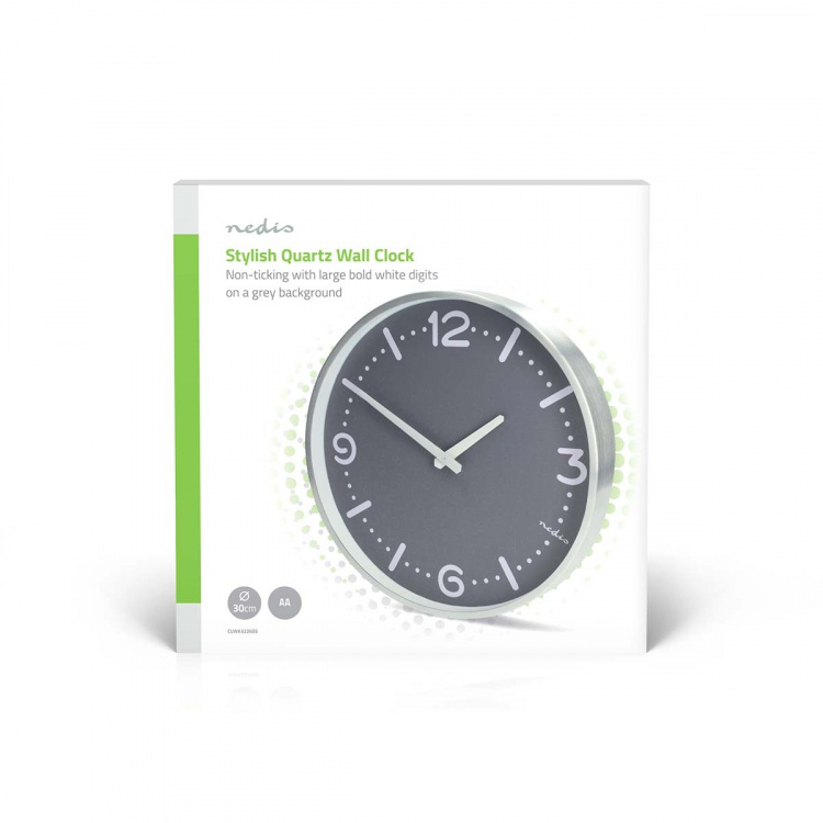 Nedis Wall Clock | Diameter: 300 mm | Aluminium | Silent movement | Metal