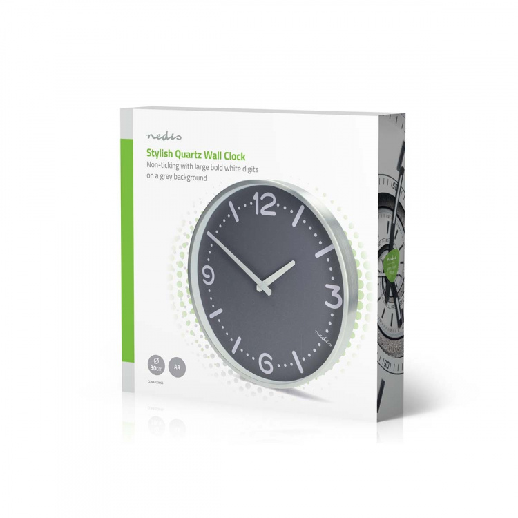 Nedis Wall Clock | Diameter: 300 mm | Aluminium | Silent movement | Metal