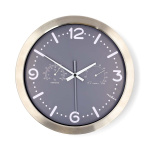 Nedis Wall Clock | Diameter: 300 mm | Stainless Steel | Silent movement | Thermometer | Hygrometer | Grey / Metal
