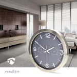 Nedis Wall Clock | Diameter: 300 mm | Stainless Steel | Silent movement | Thermometer | Hygrometer | Grey / Metal