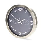 Nedis Wall Clock | Diameter: 300 mm | Stainless Steel | Silent movement | Thermometer | Hygrometer | Grey / Metal