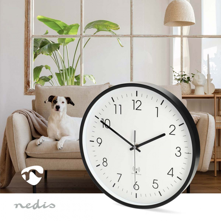 Nedis Wall Clock | Diameter: 300 mm | Plastic | Radio controlled time | Silent movement | Black / White