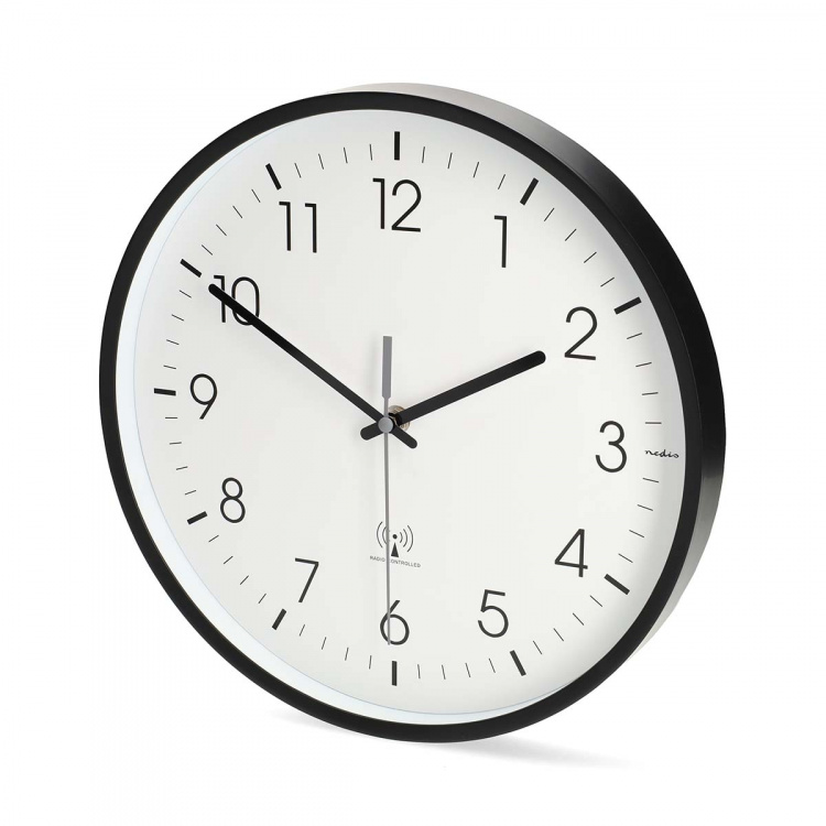 Nedis Wall Clock | Diameter: 300 mm | Plastic | Radio controlled time | Silent movement | Black / White