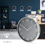 Nedis Wall Clock | Diameter: 300 mm | Aluminium | Radio controlled time | Silent movement | Grey / Metal