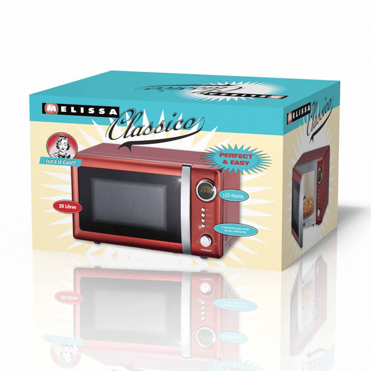 MELISSA Microwave Oven | 700 W | 20 L capacity | 12 Programs | 5 Power levels | Defrost | 60-minute timer | Chili Red