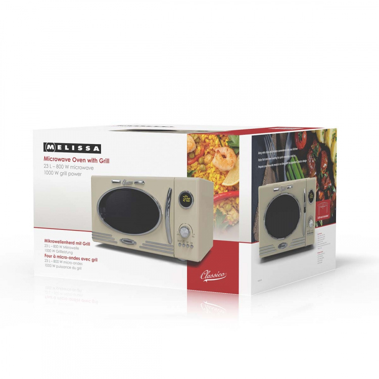 MELISSA Microwave Oven with Grill | 800 W | 23 L capacity | 12 Programs | 5 Power levels | Defrost | 60-minute timer | Cream