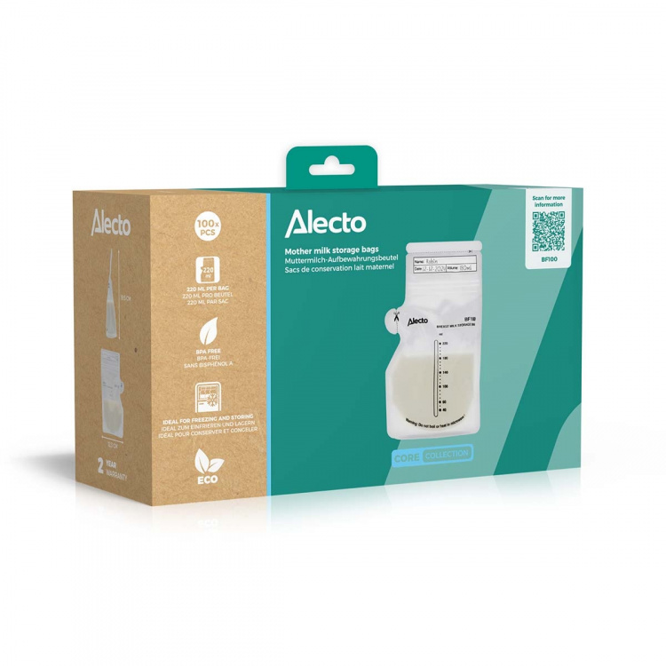 Alecto Mother milk storage bags 220 ml, 100 pieces