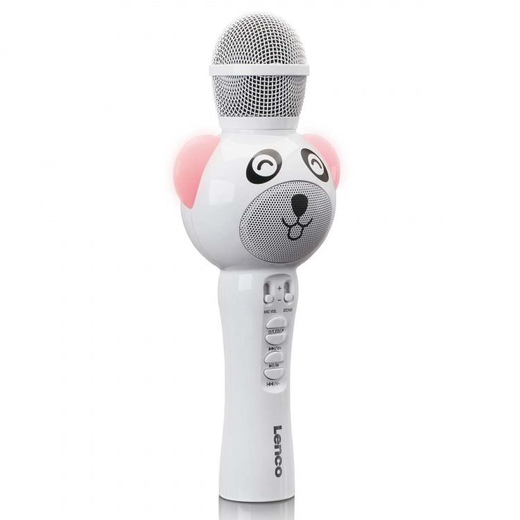 Lenco Karaoke microphone with Bluetooth® SD slot lighting AUX Out White