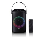 Lenco Karaoke system with Bluetooth®, rechargeable battery, wireless karaoke microphone, and disco LED lighting Black