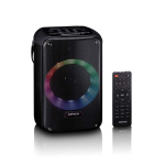 Lenco Karaoke system with Bluetooth®, rechargeable battery, wireless karaoke microphone, and disco LED lighting Black