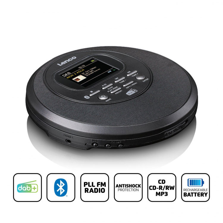 Lenco Discman with DAB Bluetooth® and colord TFT Black Lenco Discman with DAB Bluetooth® and colord TFT Black