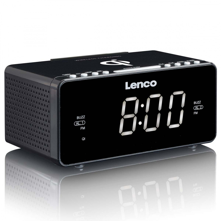 Lenco Stereo FM Clock Radio with USB and Qi Wireless Smartphone charging Black Lenco Stereo FM Clock Radio with USB and Qi Wireless Smartphone charging Black